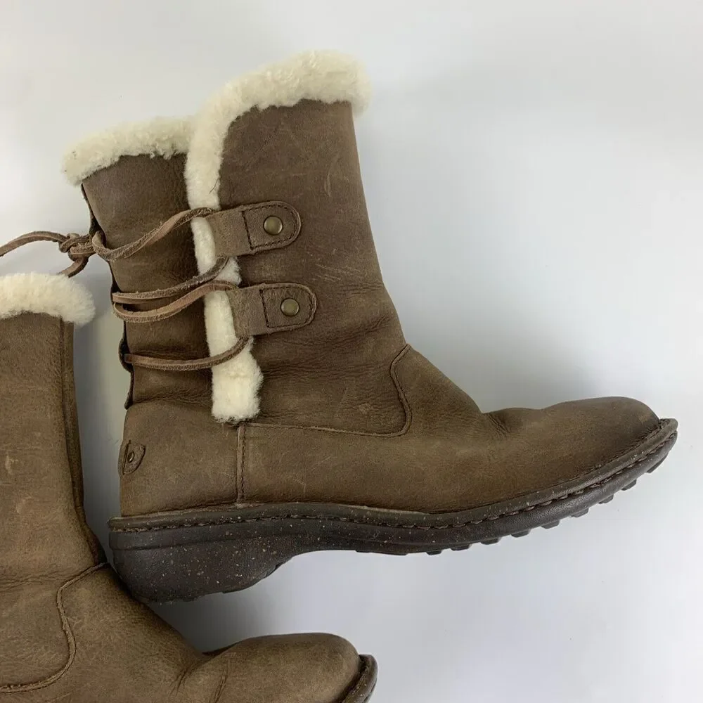 BOGO UGG Akadia Boot Brown Leather Sheepskin Shearling Lined 1007760 Womens 7